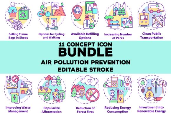 Air Pollution Prevention Icons for Modern Design