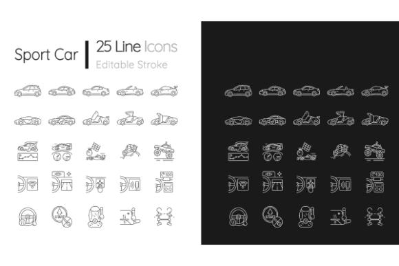 Auto Racing Linear Icons Bundle: Precision Vector Assets for Modern Automotive Design