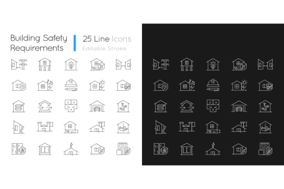 Building Safety Icons Bundle: Elevating Design Standards with Adaptable Linear Graphics
