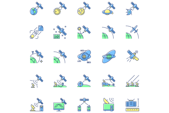 Explore Satellites Types Color Icons Bundle