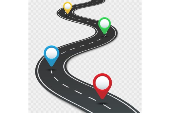 Highway Roadmap with Pins: Visualizing Routes for Business and Travel