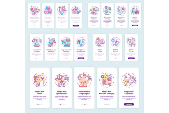 Lungs Diseases Recovery Mobile App Set Design