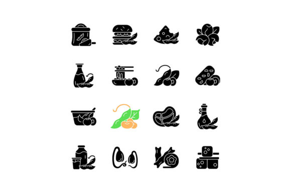 Visualizing Plant-Based Nutrition: The Power of Soy Foods Black Glyph Icons
